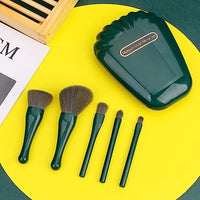 Shell Portable Makeup Brush Set with Mirror Box, 5 Brush Set, Green Travel Case
