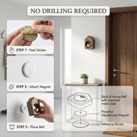 Magnetic Wooden Door Bell | Minimalist Desk/Table Bell with Hanging Metal Chime | No Battery Require