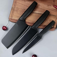 Lakshiv Enterprise Kitchen Knife Set with Chef Knife, Cleaver Knife and Utility Knife – Black Blades