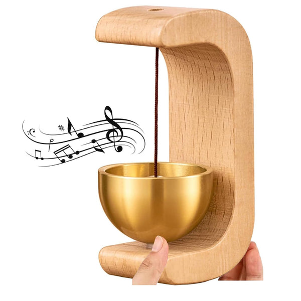 Wooden Door Bell with Hanging Brass Bell Bowl for Home Entrance Door