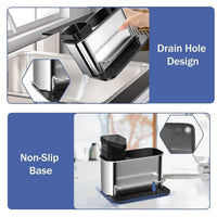 Lakshiv Kitchen Soap Dispenser with Sponge Holder and Brush Organizer, Stainless Steel Sink Caddy wi