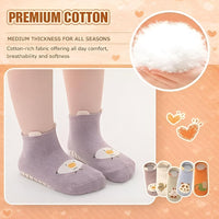 Lakshiv Baby Non-Slip Grip Socks, Pack of 5 Pairs, Soft Cotton Cartoon Socks with Anti-Skid Soles fo