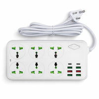 Universal Power Extension Board with 6 Multi Plug Sockets and Multiple USB Ports, On/Off Switch, Wir