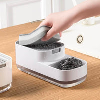 Lakshiv Kitchen Soap Dispenser with Sponge Holder, 400 ml ABS Plastic Liquid Soap Pump, Countertop D