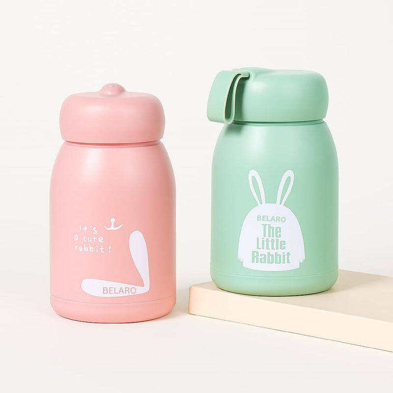 Water Bottle with Wide Mouth Lid, 330 ml, Rabbit Print Design, Carry Loop