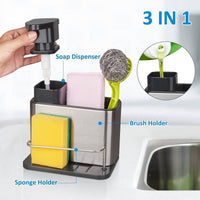 Lakshiv Kitchen Soap Dispenser with Sponge Holder and Brush Organizer, Stainless Steel Sink Caddy wi