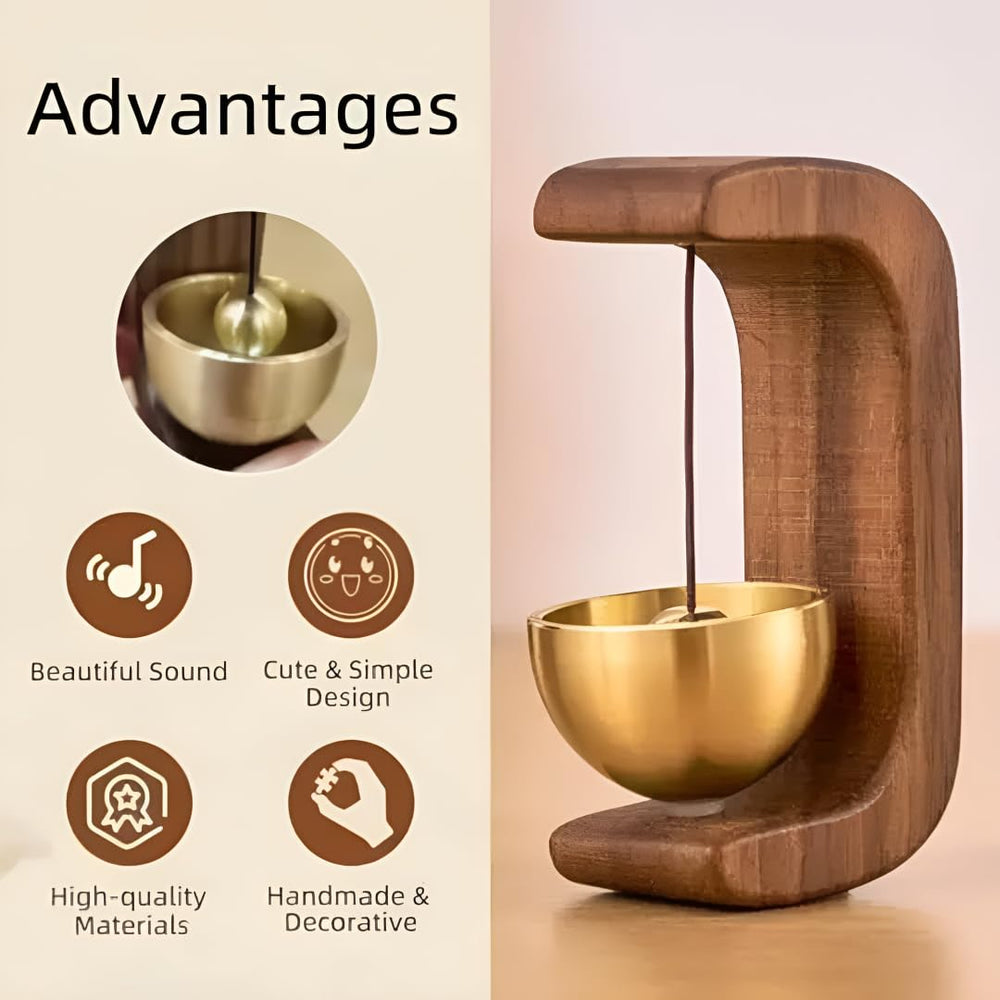 Wooden Door Bell with Brass Hanging Bell | Wall Mount Decorative Bell with Magnet & Sticker Attachment | Light Wood Finish… -