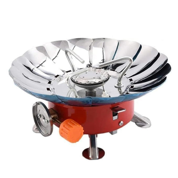 Portable Gas Stove Burner with Folding Wind Shield and Control Knob, Metal Body, Compact Design