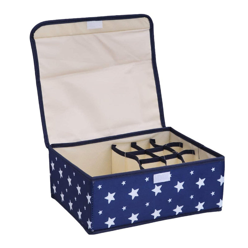 Lakshiv Enterprise Underwear Organizer Box with Lid for Bras and Clothes Storage – Foldable 13 Grid Fabric Drawer Organizer (Star Print)