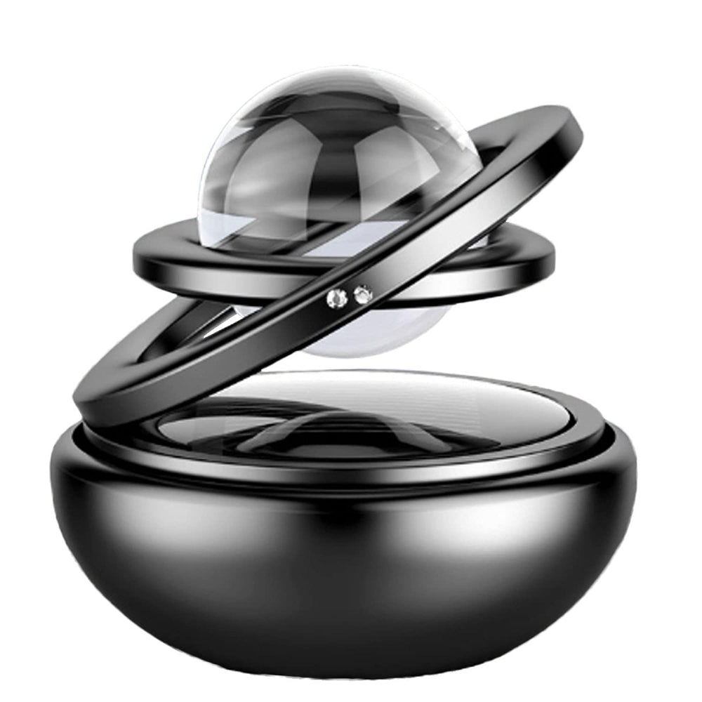Rotating Dashboard Car Ornament with Glass Sphere and Dual Metal Rings