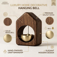Magnetic Wooden Door Bell | Minimalist Desk/Table Bell with Hanging Metal Chime | No Battery Require