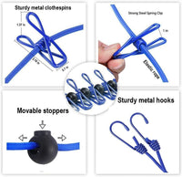 Portable Elastic Clothesline with Metal Clips, Adjustable Rope Design for Indoor and Outdoor Drying