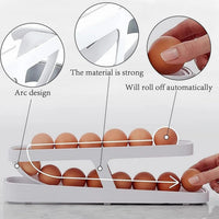 Egg Storage Organizerand dispenser for Refrigerator and Countertop, Two-Tier Rolling Egg Holder Tray