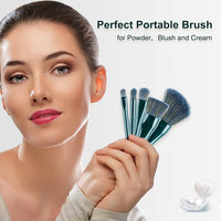 Shell Portable Makeup Brush Set with Mirror Box, 5 Brush Set, Green Travel Case