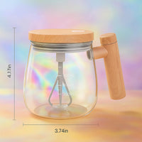 Lakshiv Enterprise Automatic Stirring Glass Mixing Cup with Wood-Style Lid & Handle | High Borosilic