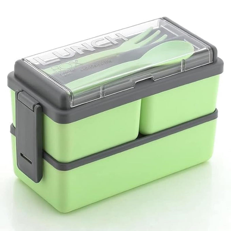 Lakshiv Enterprise Lunch Box Set with Compartments and Cutlery | Double Layer Stackable Food Containers with Lid and Side Lock Clips