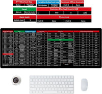 Large Desk Mouse Pad with Printed Keyboard Shortcut Reference, Extended Size Desk Mat for Keyboard a