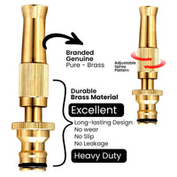 Brass Water Nozzle Spray with Adjustable Twist Control for Garden Hose Pipe