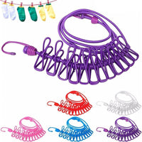 Portable Elastic Clothesline with Metal Clips, Adjustable Rope Design for Indoor and Outdoor Drying