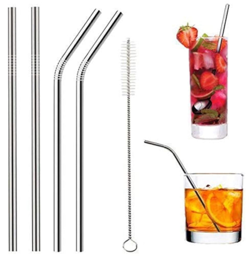 Stainless Steel Drinking Straws Set with Cleaning Brush – Straight and Bent Metal Straws