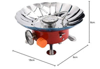 Portable Gas Stove Burner with Folding Wind Shield and Control Knob, Metal Body, Compact Design