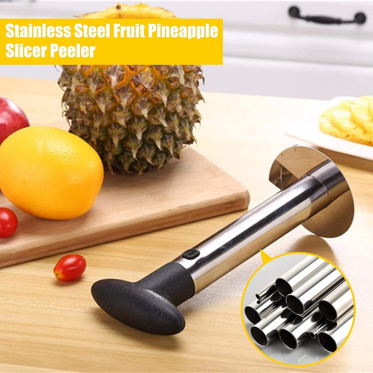 Lakshiv Pineapple Corer Slicer | Stainless Steel Tool | with T-Handle for Fast Fruit Peeling and Coring Kitchen Gadget - imag