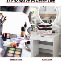 Makeup Organizer Travel Bag with Transparent Top, Dual Zip Compartments, Handle Carry Design, Pink G