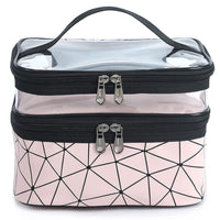 Makeup Organizer Travel Bag with Transparent Top, Dual Zip Compartments, Handle Carry Design, Pink G