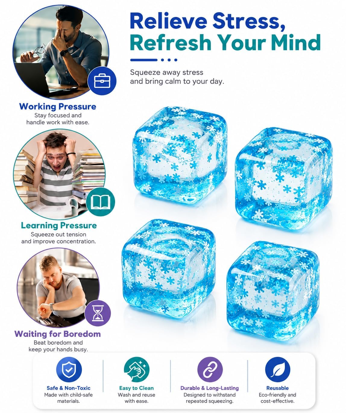 Lakshiv Enterprise Ice Cube Stress Ball Squeeze Toy, Soft Squishy Fidget Toy for Kids and Adults, Hand Grip Stress Relief… - 