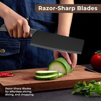 Lakshiv Enterprise Kitchen Knife Set with Chef Knife, Cleaver Knife and Utility Knife – Black Blades