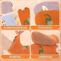 Lakshiv Baby Non-Slip Grip Socks, Pack of 5 Pairs, Soft Cotton Cartoon Socks with Anti-Skid Soles fo