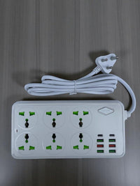 Universal Power Extension Board with 6 Multi Plug Sockets and Multiple USB Ports, On/Off Switch, Wir