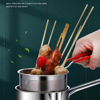 Stainless Steel Fryer Pot with Removable Perforated Basket and Long Handle for Frying and Draining