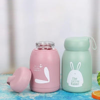 Water Bottle with Wide Mouth Lid, 330 ml, Rabbit Print Design, Carry Loop