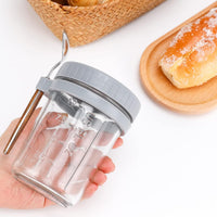 Lakshiv Enterprise Glass Food Storage Jar with Lid and Spoon Holder, 350 ml Borosilicate Glass Conta