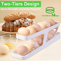 Egg Storage Organizerand dispenser for Refrigerator and Countertop, Two-Tier Rolling Egg Holder Tray
