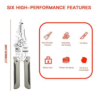 Wire Stripping and Crimping Tool with Multi-Function Cutting, Shear, Clamp, Screw Removal and Rubber