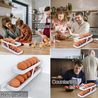 Egg Storage Organizerand dispenser for Refrigerator and Countertop, Two-Tier Rolling Egg Holder Tray