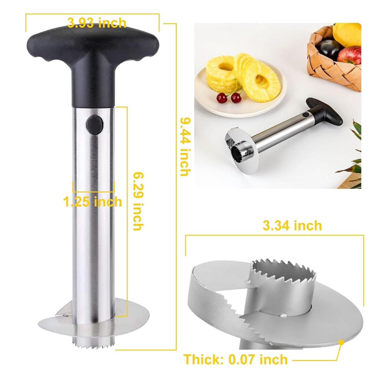 Lakshiv Pineapple Corer Slicer | Stainless Steel Tool | with T-Handle for Fast Fruit Peeling and Coring Kitchen Gadget - imag
