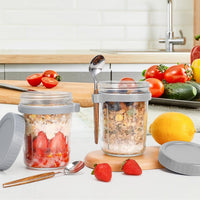 Lakshiv Enterprise Glass Food Storage Jar with Lid and Spoon Holder, 350 ml Borosilicate Glass Conta