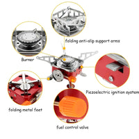 Lakshiv Portable Camping Gas Stove with Piezo Ignition, Folding Metal Support Arms, Compact Outdoor 