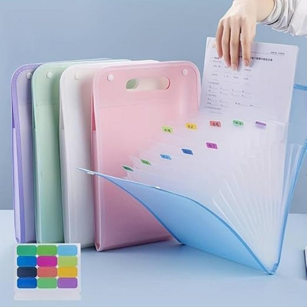 Expandable File Folder with 13 Pockets, Button Closure and Handle – Transparent Document Organizer for Home, School and…