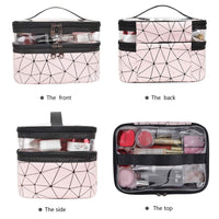 Makeup Organizer Travel Bag with Transparent Top, Dual Zip Compartments, Handle Carry Design, Pink G