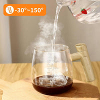 Lakshiv Enterprise Automatic Stirring Glass Mixing Cup with Wood-Style Lid & Handle | High Borosilic