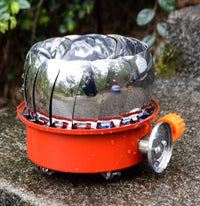 Portable Gas Stove Burner with Folding Wind Shield and Control Knob, Metal Body, Compact Design
