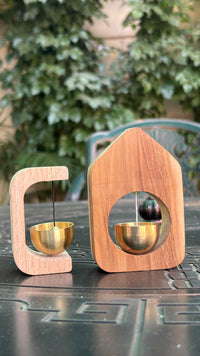 Wooden Door Bell with Hanging Brass Bell Bowl for Home Entrance Door