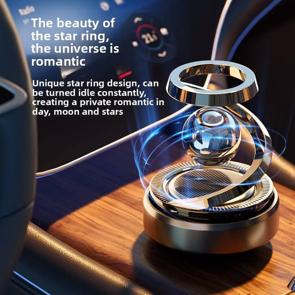 Rotating Dashboard Car Ornament with Glass Sphere and Metal Spiral/Ring Structure – Decorative Display Accessory (Solar… - im