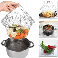 Foldable Wire Mesh Cooking Basket for Frying Boiling Draining and Rinsing – Stainless Steel Multi-Pu