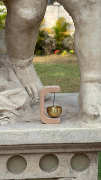 Wooden Door Bell with Hanging Brass Bell Bowl for Home Entrance Door