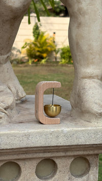 Wooden Door Bell with Hanging Brass Bell Bowl for Home Entrance Door